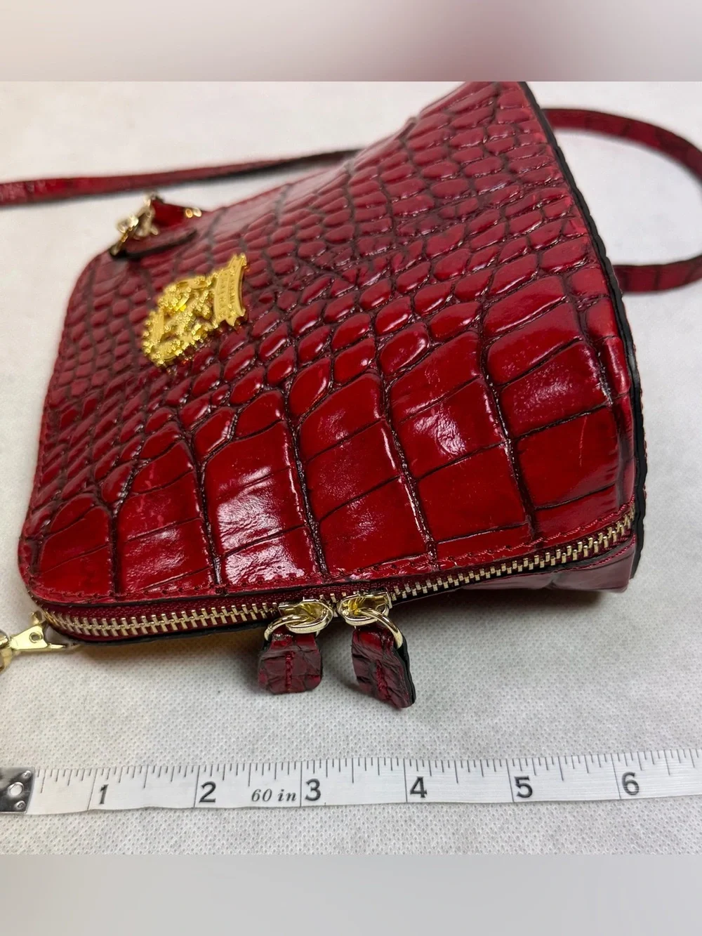 Vintage Firenze Red Croc Embossed Leather Mini Crossbody Bag made in Italy Gold - Picture 11 of 15
